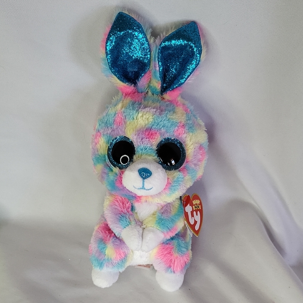 EASTER Bunny Ty Beanie Boo HOPS Multicolor Plush Rabbit 8"